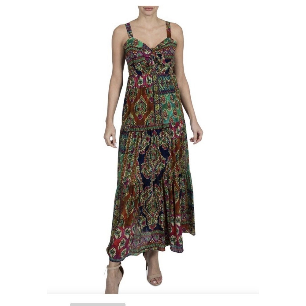Robbie Bee Women's Printed Tiered Sleeveless Maxi Dress Layered Sz 8